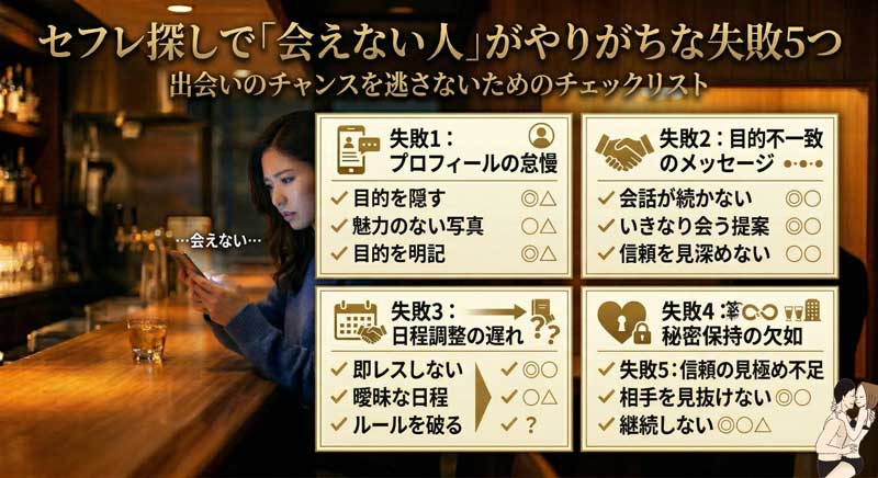 セフレ探しで「会えない人」がやりがちな失敗